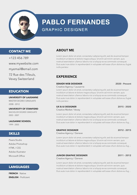 Blue Modern Resume CV — Curriculum Vitae template